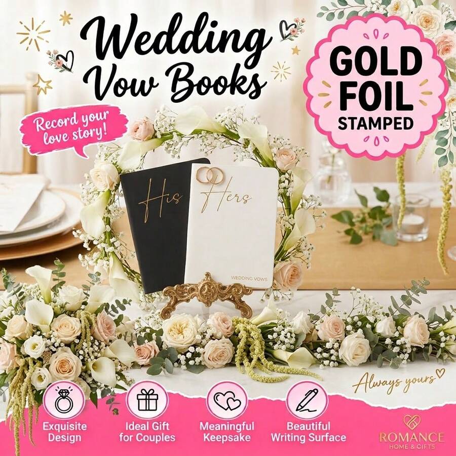 2pcs Gold Foil Stamped Wedding Vow Books, "His & Hers" Pocket Journal 2pcs Gold Foil Stamped Wedding Vow Books, "His & Hers" Pocket Journal