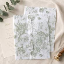 5x7 Green Floral Sketch Pattern Vellum Jackets, Thick Matte Semi-Transparent Pre-Folded Invitation Covers, Wedding Birthday Party Invitation Wraps For Event Decor - Multicolor - View 9