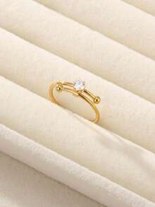 Single Cubic Zirconia Inlaid Women's Wedding Ring, 18K Gold Plated/304 Stainless Steel Material, Light Luxury Minimalist Adjustable Wedding Ring Gift With Dynamic Sliding Track - Jieh - View 3