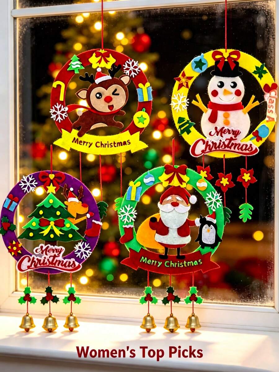 1pc Christmas DIY Felt Gift Set, Kindergarten Handmade DIY Craft Kit, Themed Costumes, Toys & Games, Children's Arts & Crafts, Children's Handmade Kit, Children's Sewing Set, Christmas Gift, Classmate & Friend Gift, Parent-Child Interaction - Multicolor - View 1