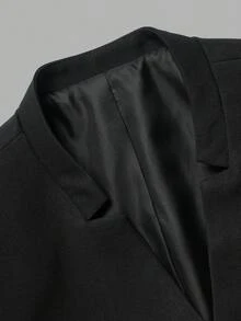 minisummer Women Elegant Fall Black Stand Collar Blazer, Three Button Fitted Waist Long Sleeve Notch Collar Office Work Jacket - Black - View 4