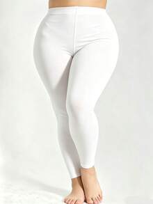 Plus Size High Waist Capri Tights, Solid High Stretch No Foot 9/10 Length Shaping Hosiery, Multi Colors - Multicolor - View 6