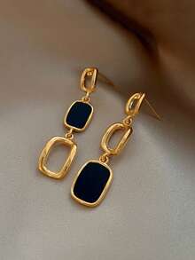 1 Pair French Vintage Asymmetric Oil Drop Square Tassel Earrings, Suitable For Women's Daily Casual Wear - Yellow Gold - View 5