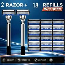 Men Manual Shaving Razor Kit, 2 Handles +30 Refill Blades, Lightweight Secure Grip Razor For Wet & Dry Shave - Multicolor - View 10
