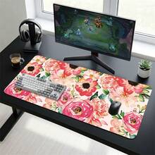 Pink Floral Pattern Gaming Mouse Pad, Non-Slip Rubber Desk Mat, Smooth Glide Surface, Suitable For Computer Laptop Office Home, Floral Abstract Art Decor, Back To School Supplies - A - View 6
