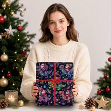 5/10 Sheets Dinosaur Santa Claus Christmas Wrapping Paper, Holiday Gift Wrapping Paper, Pattern Includes Santa Claus Riding Dinosaur, Planets, Stars, Mini Christmas Trees, Gift Boxes, Candy Canes, Wreaths, Mushrooms, Suitable For Christmas Gift Wrapping And Holiday Parties - A - View 4