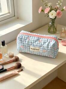 1pc/Set Blue Bow Quilted Travel Makeup Bag, Large Capacity Multi-Functional Toiletry Bag, Multi-Pocket Cosmetic Storage Bag, Suitable For Vacation, Gym, Beach And Bathroom Use, Portable Women's Girls Storage Organizer Bag - Blue - View 11
