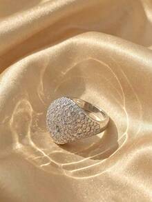 SWAROVSKI Full Crystal Pave Square Ring, Elegant Sparkling Wide Band Ring, Birthday Gift For Girlfriend - Silver - View 5