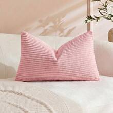 1pc Plain Ribbed Striped Soft Decorative Throw Pillow Case, Square Cushion Cover, Spring Winter Holiday Home Decor, Soft Comfy Striped Fabric, Modern Decor For Sofa, Bedroom, Dorm - Pink - View 12