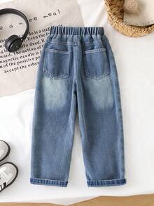 Boys' Elastic Waist Loose Fit Denim Jeans, All-Season Versatile Street Style Casual Long Pants - Black - View 2
