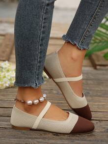 Women's New Single Strap Vintage Minimalist Versatile All-Season Shoes - Beige + Brown - View 6