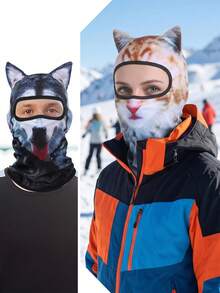 1件/2件 中性 3D動物圖案防護面罩頭套，戶外趣味水上運動帽，防曬動物頭套（貓、狗款式），適合日常出遊、旅行、徒步、滑雪 - 彩色 - 查看 2