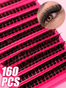 120/140/160/200pcs D Curl DIY Cluster False Eyelashes, Ultra Dense Long Cluster Lashes, Curled Single Lash, Thin Long Lashes, Manga Style Lashes, Suitable For Home Beginners, Thickened Brown False Eyelashes - D - View 2