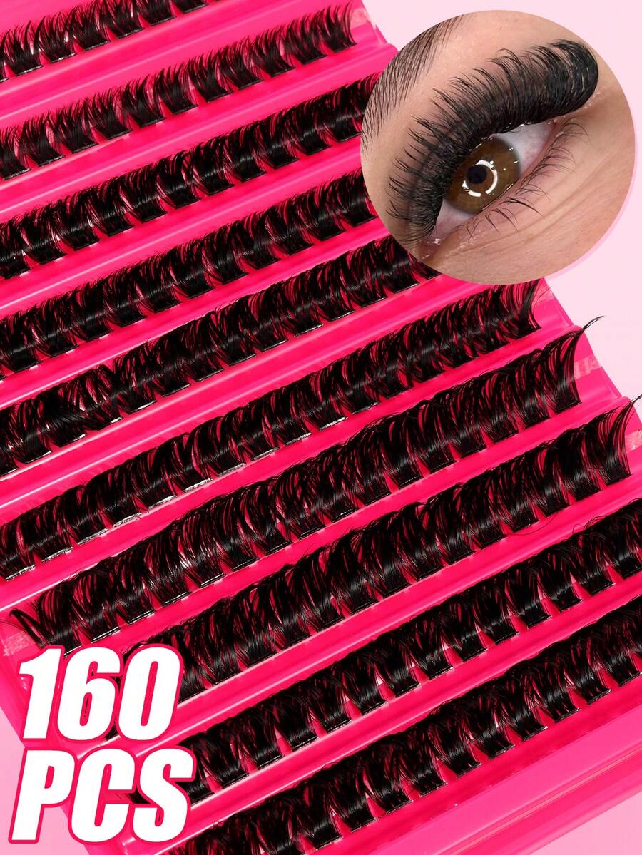 120/140/160/200pcs D Curl DIY Cluster False Eyelashes, Ultra Dense Long Cluster Lashes, Curled Single Lash, Thin Long Lashes, Manga Style Lashes, Suitable For Home Beginners, Thickened Brown False Eyelashes