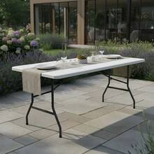 Mesa Plegable de Plástico Tipo Portafolio 1.80 m, Mesa Portátil Blanca con Asa para Interior y Exterior, Fiestas, Eventos y Reuniones - Blanco - Ver 2