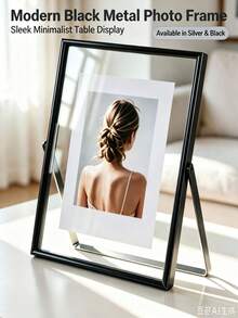 1pc Elegant Silver Metal Floating Glass Photo Frame, 4x6/5x7/6x8 Inch Transparent Double-Sided Picture Frame With Stand, Minimalist Curved Transparent Desktop Display Frame, Suitable For Portrait Art, Wedding Photos, Modern Home Office Desk Decor, Ideal Holiday Gift And Wall Photo Frame Accessory - A - View 5