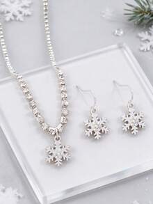 3pcs/Set Kids Snowflake Pendant Jewelry Set, Shiny Rhinestone Necklace And Drop Earrings, Holiday Dress Up Jewelry Gift For Little Girls - Multicolor - View 3
