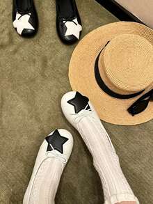 Sweet Cool Star Bow Low Vamp Ballet Shoes Women Round Toe Soft Sole Niche Personalized Flat Shoes Plus Size Autumn - White - View 7