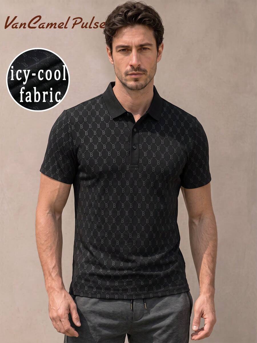 Vancamel Pulse 男士 POLO 衫 寬鬆版型 快乾冰絲面料 短袖 極簡百搭 純色 Polo 領 休閒戶外通勤 黑色 - 黑色 - 查看 1