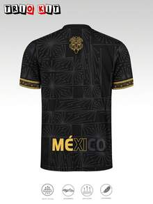 Mexico Men's Soccer Jersey & Eagle Pattern Design Lightweight Soft T-Shirt & Match, Training, Casual Wear & Gift - Black - View 3
