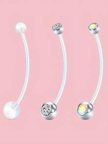 3pcs Plastic Pregnancy Belly Button Rings Long Bar Navel Rings, Suitable For Pregnant Women Sports Flexible Transparent Belly Piercing Retainers 14G 32mm Long Bar - Multicolor - View 6