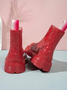 Girls' Colorful Short Rain Boots, Glossy Non-Slip Waterproof Outdoor Rain Shoes - Red - View 3