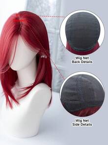 alicegarden 18-Inch Long Synthetic Wig Featuring A Natural Straight Style A Stunning Red. Middle Part Design , This False Hairpiece Is Perfect For Ms Daily Party Cosplay Use, Offering A Natural And Natural Durable Wig Gift For Ladies. - Red - View 9