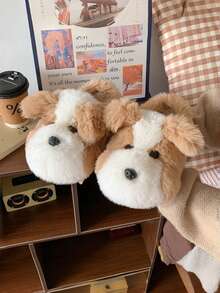 2026 New Winter Thermal Lined Warm Cute Cartoon Dog Fur Home Thermal Slippers - Khaki - View 3