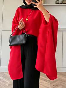Women's Minimalist Elegant Commuter Stand Collar Pullover Top, Solid Color, Suitable For Daily Wear And Dates - Red - View 8