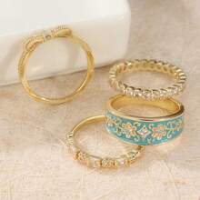 4pcs Vintage Handmade Court Style Women's Ring Set, Bohemian Style, Perfect Holiday Gift - Gold - View 12