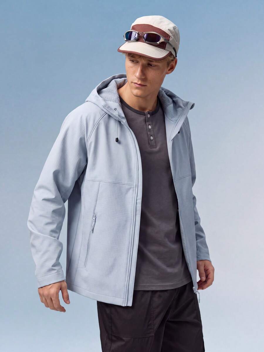 Caldwick Men's Lightweight Long Sleeve Jacket, Autumn/Winter Hooded Full Zip Solid Color Fashion Outerwear - Baby Blue - View 1