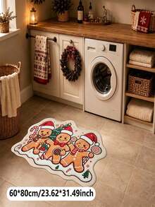 1pc Christmas Cute Gingerbread Man Pattern Semi-Circular Welcome Doormat, Soft Comfortable Fabric Thick With Good Foot Feel Easy To Clean Washable, Foldable Easy Care Carpet Mat, Suitable For Indoor Doormat, Small Rug, Carpet, Mat, Outdoor Doormat, Kitchen Rug, Home Decor, Front Door Mat, Area Rug, Outdoor Mat, Christmas Home Decor Carpet, Christmas Holiday Gift - Multicolor - View 5