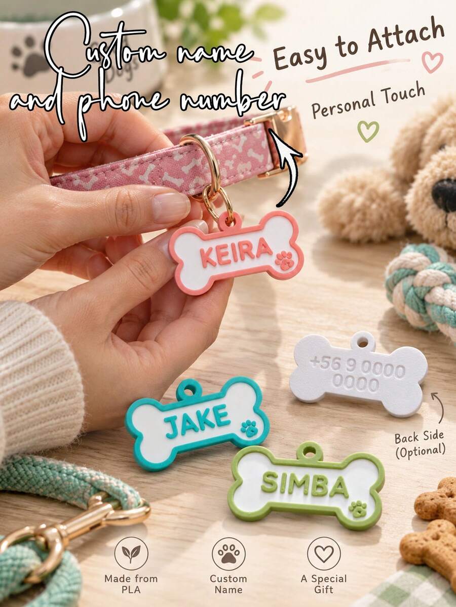 Personalized 3D Printed Bone Pet ID Tag, Customizable Name & Contact Info Pet Pendant, Cute Paw Print Dog Name Tag, Customized Pet Identification Charm, Bone-Shaped Decorative Pet Tag, Commemorative Pet Accessory, Unique Gift For Pet Lovers, Durable Customized Pet Nameplate Suitable For Daily Wear, Collar Not Included