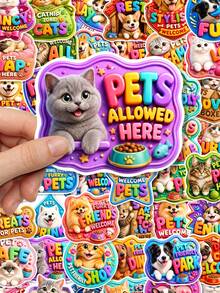 50Pcs Colorful Pet Themed Stickers Featuring Dog Cat With Fun Letter Slogans, Waterproof Vinyl Decals For Journals, Luggage, DIY Crafts, Gift - Multicolor - View 3