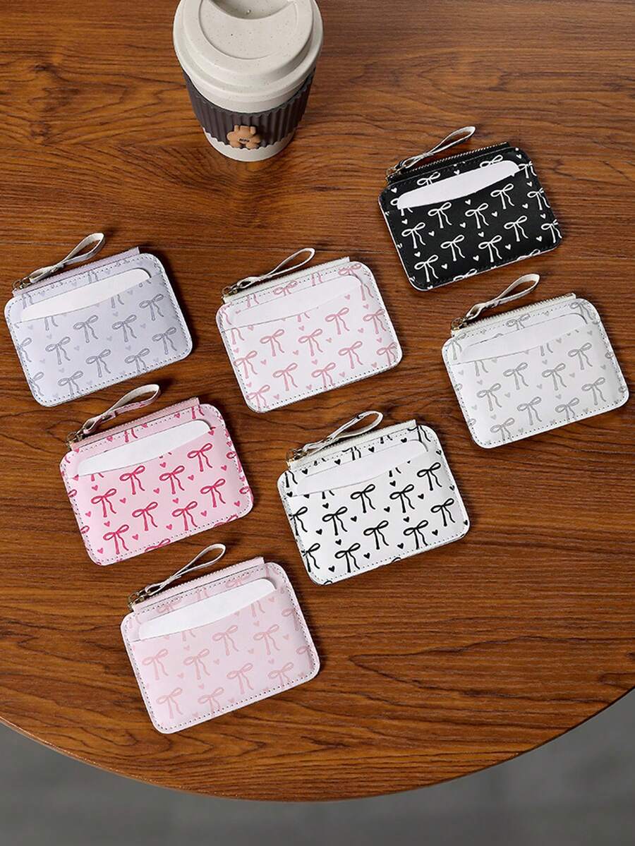 Bow Card Holder, Ultra-Thin Student Small Card Wallet For Women, Card Sleeve Anti-Demagnetization Zipper Coin Purse - Multicolor - View 1