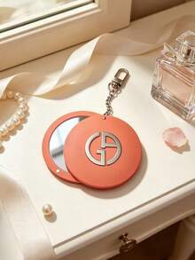 Pink Round Compact Mirror With Chain Logo Portable Pocket Hand Mirror Purse Makeup Touch‑Up Gift For Women Giorgio Armani Pink Round Pocket Compact Mirror - Coral Orange - View 2