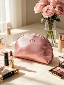 Metallic Pink Shell‑Shaped Cosmetic Pouch Shiny Faux‑Leather Large Capacity Travel Makeup Storage Gift For Women Giorgio Armani Metallic Pink Shell‑Shaped Cosmetic Pouch - Watermelon Pink - View 1