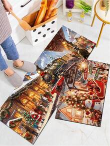 1/2pcs Christmas Kitchen Decor Rug, Merry Christmas, Winter Kitchen Rug And Mat, Non-Slip Washable Absorbent Kitchen Accessories Decor Mat, Christmas Holiday Gift! - Multicolor - View 5