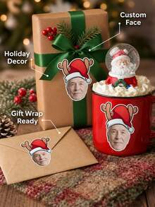 8/20/40/15/30/60pc Custom Christmas Face Stickers, Personalized Photo Santa Elf Reindeer Tree Hat Styles Labels , Holiday Gift Wrap Decor For Cups Envelopes Notebooks Cards, Holiday Party Favors,Christmas Gift - Multicolor - View 8