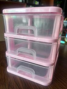 3-Layer/4-Layer/5-Layer Stackable Mini Storage Drawers, Plastic Vanity With Drawers, Suitable For Arts And Crafts, Small Tools, Sewing Accessories, Stationery And Hardware, Pink Frame - View 13