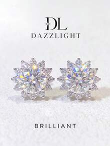 1件莫桑鑽耳環 浪漫風格 0.5ct 向日葵光環耳釘，適合女性日常配戴與派對場合 - 圓包莫桑耳釘 - 查看 1