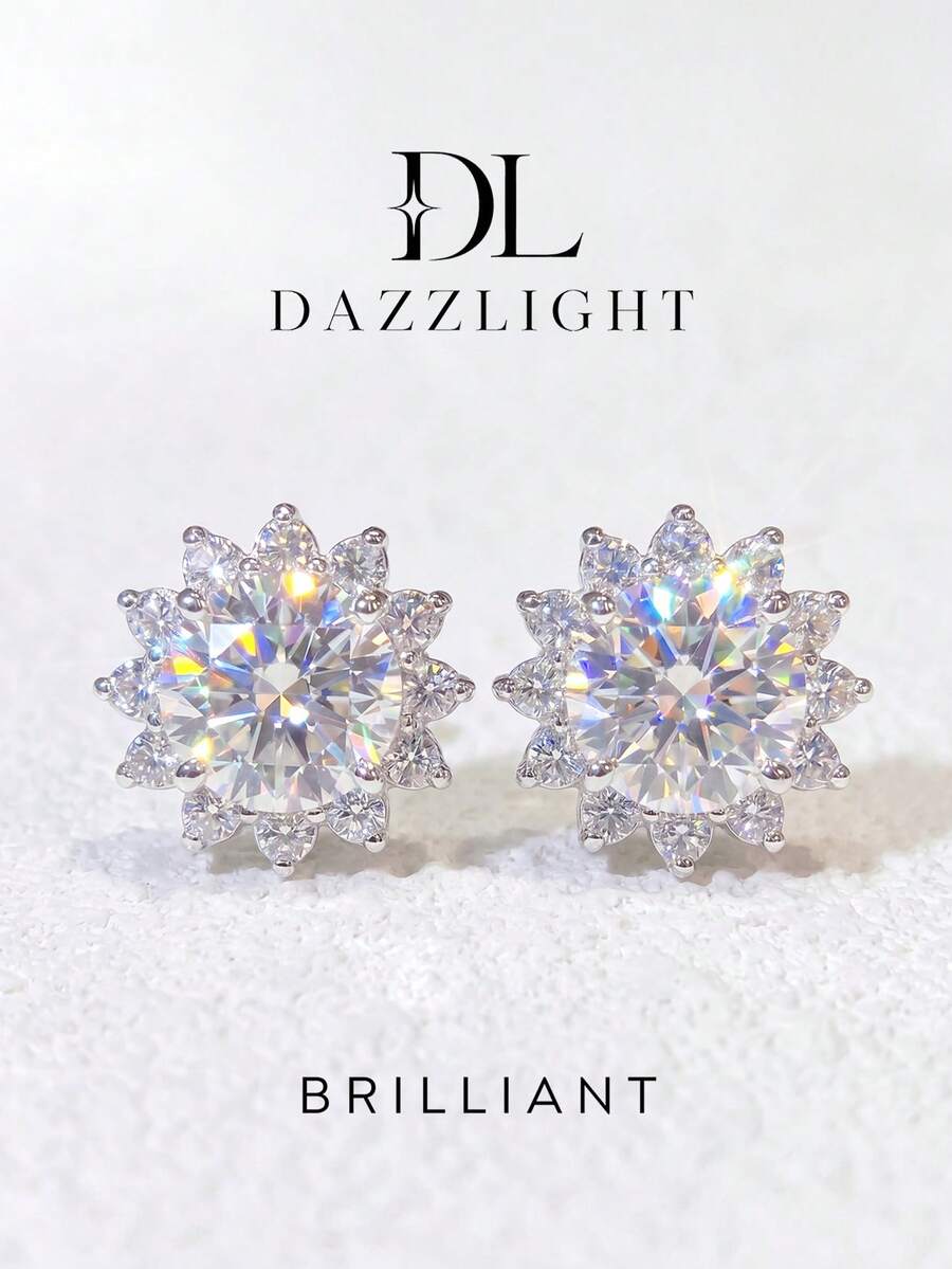 1件莫桑鑽耳環 浪漫風格 0.5ct 向日葵光環耳釘，適合女性日常配戴與派對場合 - 圓包莫桑耳釘 - 查看 1