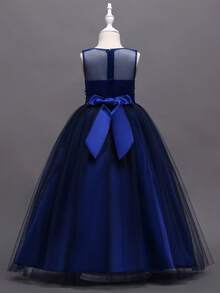 Tween Girl Princess Dress With Train, Wedding Flower Girl, Birthday Party, Holiday Party, School Dance, Piano Performance Formal Gown - Navy Blue - View 4