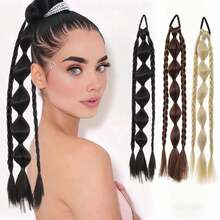 Women's Bubble Braided Ponytail Hair Extension, Boxer Braids Style Fashion Ponytail Hair Scrunchie Hair Accessory - Black - View 1