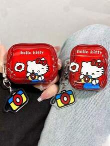 SANRIO 1pc Red Clear Cartoon Camera Printed Earphone Cover, Wavy Wear-Resistant Anti-Fingerprint Soft Shell, Cartoon Cat Camera Pattern + Heart Bubbles, With Camera Charm, Hole For Easy Carry, Store & Protect Earbuds, For Home Commute Campus, Sweet Cool Girly Digital Accessory, Holiday Gift, Nice Matching Decor, For Pro, Pro 2, Pro 3, Air1/2, Air3, Air4, Air5 - Multicolor - View 3
