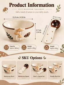 Fairy Tale Mushroom Theme Creative Ceramic Tableware Set, 3D Mushroom Shaped Multi-Purpose Bowl Set, Suitable For Yogurt, Oatmeal, Rice, Dessert, Fruit, Home, Office, Daily Use, Wedding, Housewarming, Birthday, Mother's Day, Graduation, Couple Gift - Multicolor - View 9