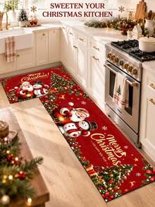 1/2pcs Christmas Kitchen Decor Rug, Santa Claus Pattern Design, Winter Kitchen Rug And Mat, Non-Slip Washable Absorbent Kitchen Accessories Decor Mat, Christmas Holiday Gift! - Multicolor - View 5