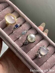 5pcs Set Elegant Cubic Zirconia Rings, Women's Wedding Anniversary Gift (Gift Box Not Included) - 1# - View 2