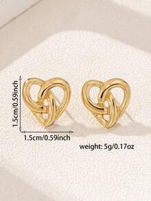 1 Pair Fashionable Minimalist Versatile Exquisite Geometric Asymmetrical Hollow Woven Heart Stud Earrings - Yellow Gold - View 5