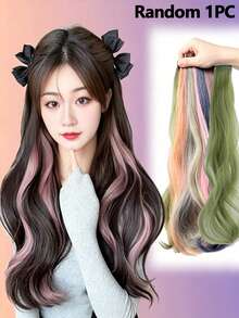 1pc Women Green Highlighted Hair Extension Piece, Invisible Realistic Long Airy Hair Extensions, Invisible Realistic Long...Hair Strands, Trimmable Length - Green - View 13